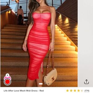 Fashion Nova Vibrant Red Mesh Midi Dress